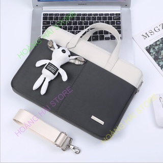 Túi xách, cặp xách chống sốc cho laptop, macbook, kèm ví đựng phụ kiện, túi công sở nữ đeo chéo kèm gấu cute
