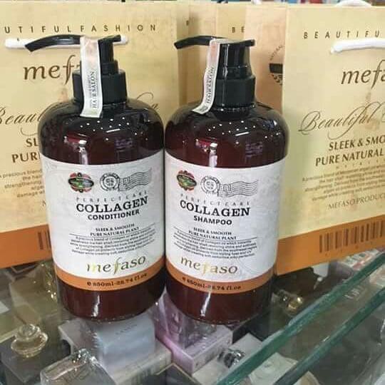Cặp dầu gội dầu xả collagen chống rụng tóc và kích thích mọc tóc Collagen Argan Mefaso 850ml hàng Ý chuẩn
