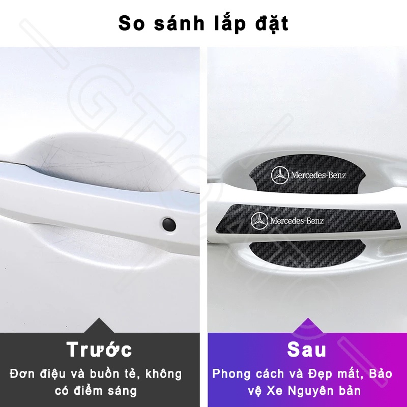 GTIOATO Bộ Bảo Vệ Tay Nắm Cửa ô Tô Sợi Carbon Bộ Bảo Vệ Bát Cửa Gương Hậu Xe HơI MiếNg DáN ChốNg XưỚC Phụ KiệN Ô Tô Cho Mercedes Benz W204 G63 GLC C200 W205 C300 AMG GLC300 E300 W213 W212