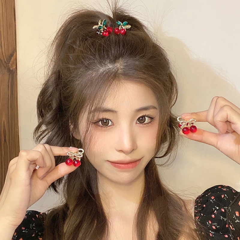 Kẹp Càng Cua Đính Đá Hình Quả Cherry Dễ Thương