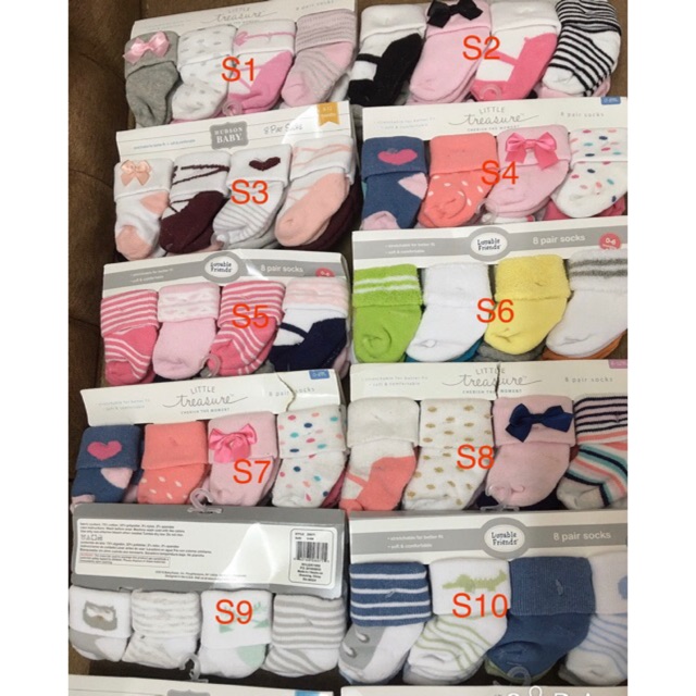 Combo 8 đôi vớ chân cho bé sơ sinh hàng xuất xịn size từ 0-12m