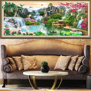 TRANH THÊU CHỮ THÂP ( THÊU KÍN )  PHONG CẢNH E103 (100X55) EDB103 (150X70) - THÊU 3D lv3387 (100x51 ) cm