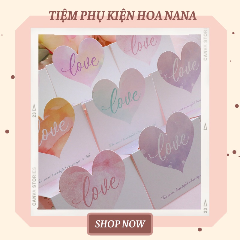 Thiệp hình trái tim in chữ LOVE, chúc mừng 8 3, sinh nhật