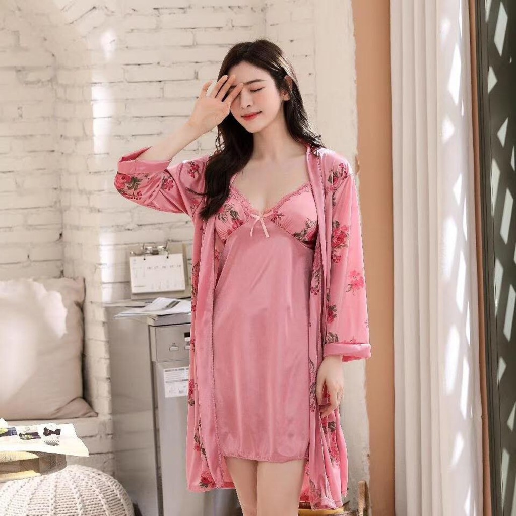 Đồ ngủ vải lụa Kimono Sexy + kèm áo khoác Màu sắc | BigBuy360 - bigbuy360.vn