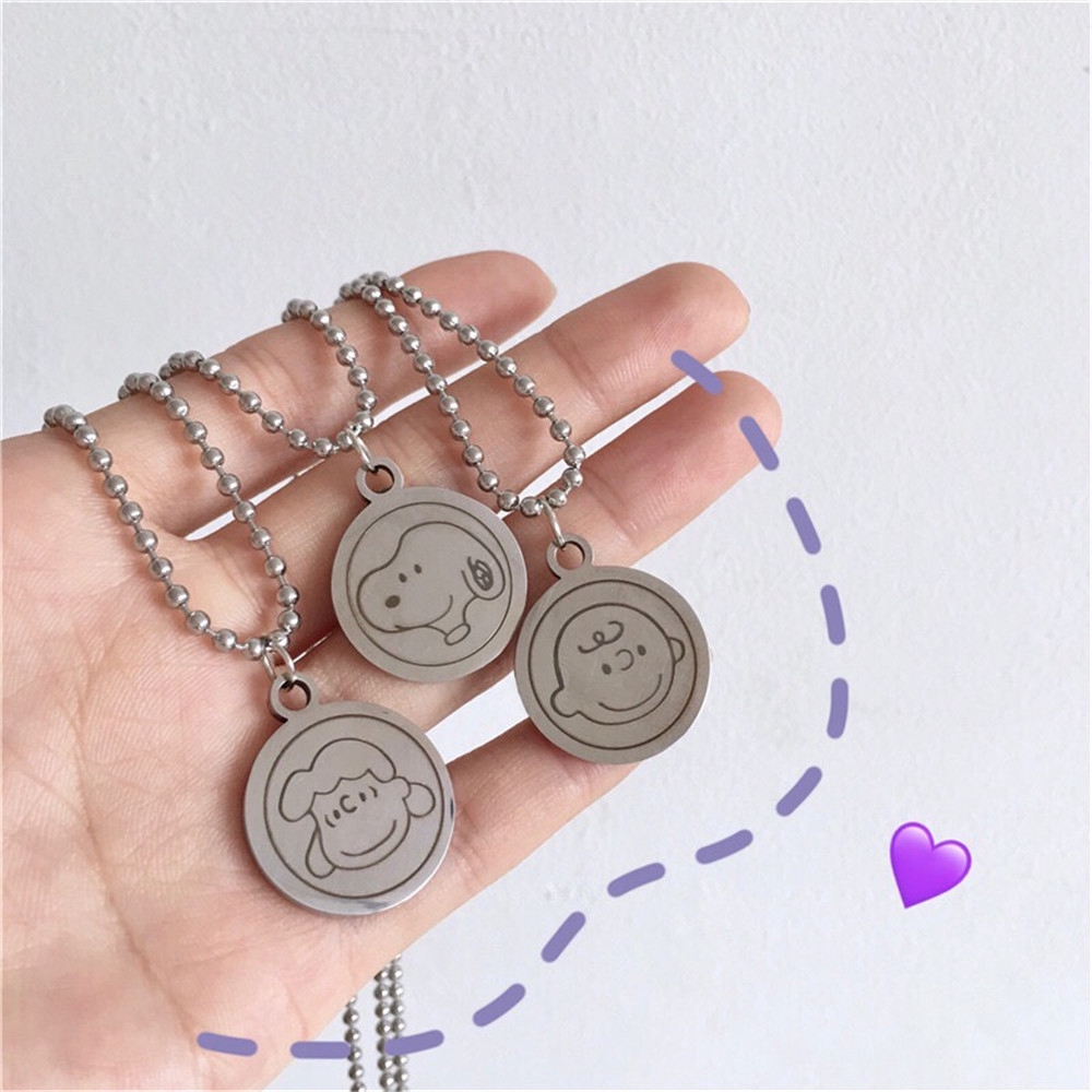 Dây Chuyền Mặt Tròn Hình Snoopy Charlie Dễ Thương Cho Cặp Đôi
