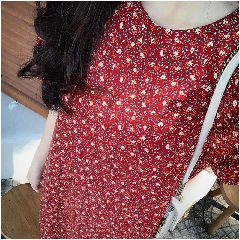 [Mã FATHANG5 giảm 10K đơn 50K] Đầm suông hoa nhí đỏ đô tay bồng🌸Váy maxi hoa đỏ dáng dài🌸{free ship} | BigBuy360 - bigbuy360.vn