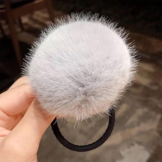 Dây Cột Tóc Đính Bóng Lông Thỏ Co Giãn Đáng Yêu