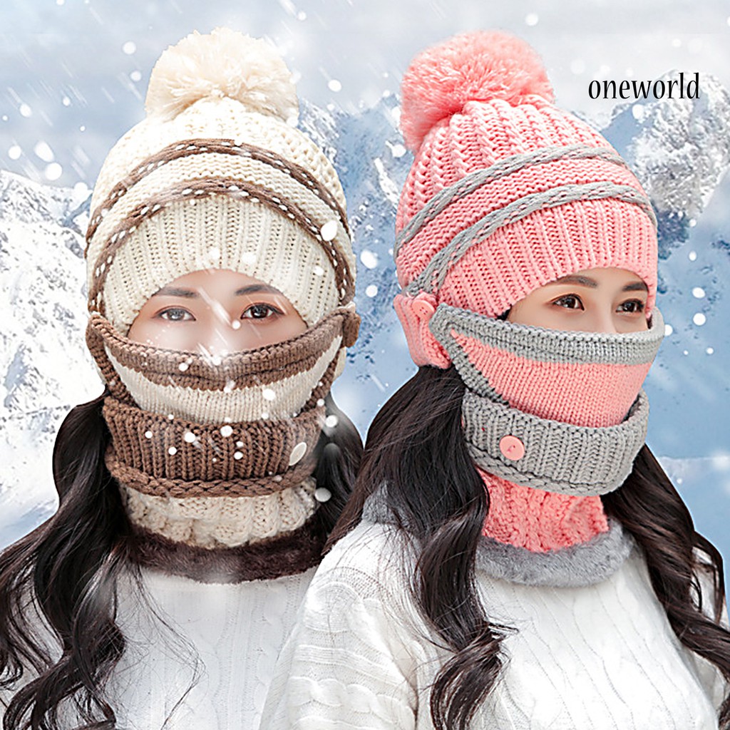 Bộ 4 món mũ len + găng tay + khăn che mặt giữ ấm mùa đông cho nữ
