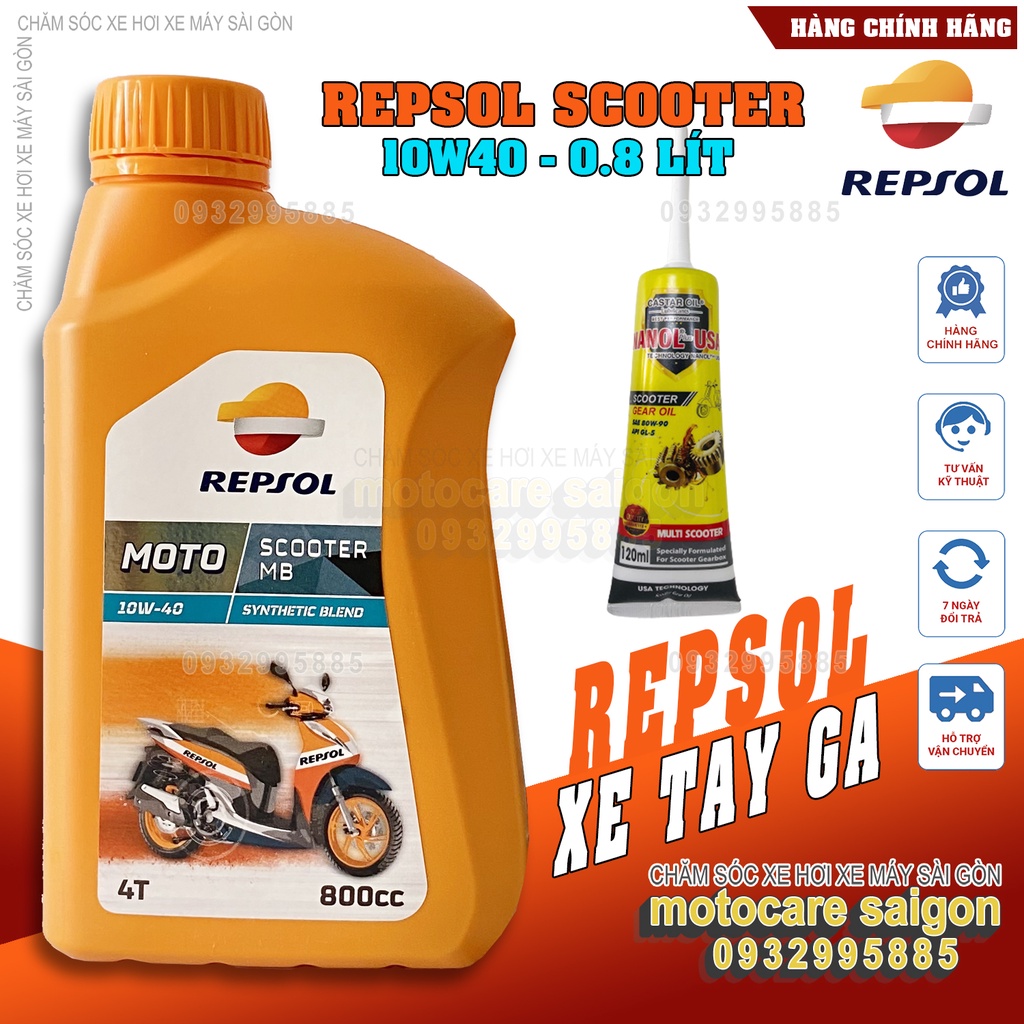 Bộ sản phẩm bán Kèm nhớt lap - REPSOL SCOOTER MB 10W40 800ml và nhớt hộp số NANOL USA