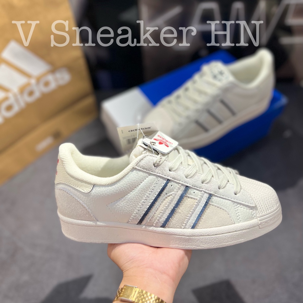 Giày Thể Thao Adi.das Sò Trắng Hàng SC Mẫu Mới 2022,Giày Superstar Cloud White Mũi Sò Xám Da Lộn Aluminium Vivid Red