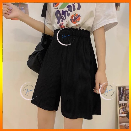 Quần Short Ngố Nữ Ống Rộng Dáng Suông Chất Thun Tăm Mềm Mát Cạp Chun Co Giãn Hanva
