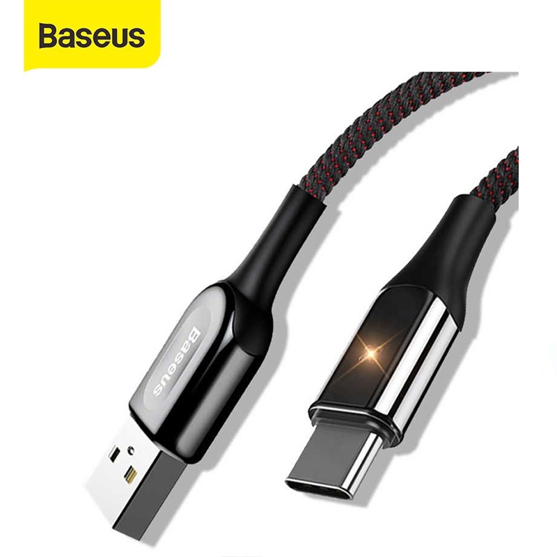 Cáp sạc 3A Baseus X-Shaped Type-C vải dù siêu bền tích hợp đèn Led đổi màu cho Android dài 1M