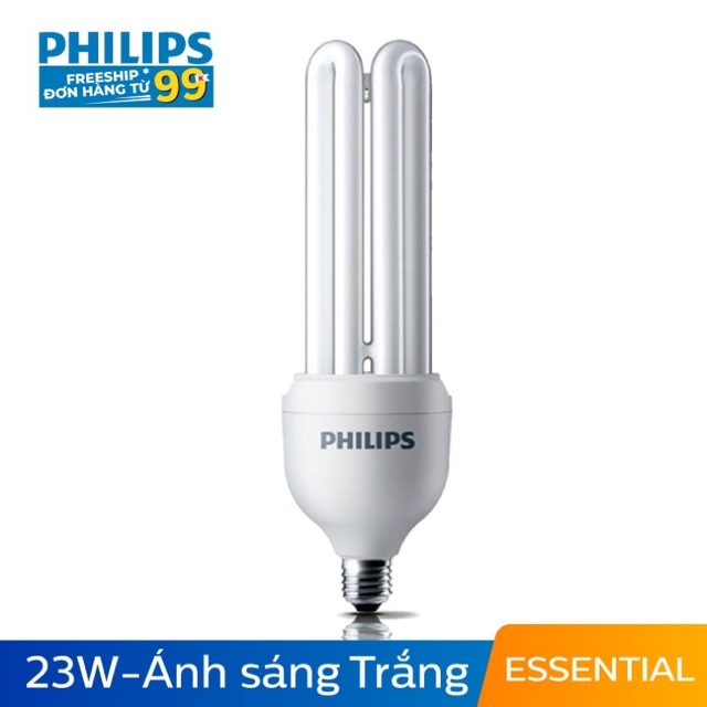 Bóng đèn Compact 3U tiết kiệm điện Philips Essential 18W 6500K E27 - Ánh sáng trắng - chính hãng có sẵn