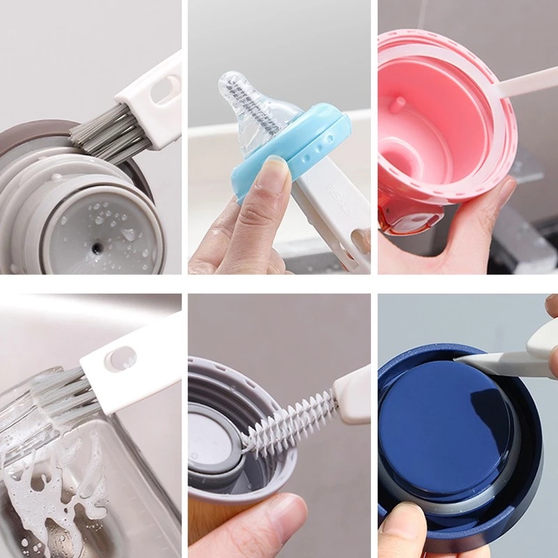 Bàn chải vệ sinh bình nước có nắp đậy và ống hút 3 trong 1 đa dụng