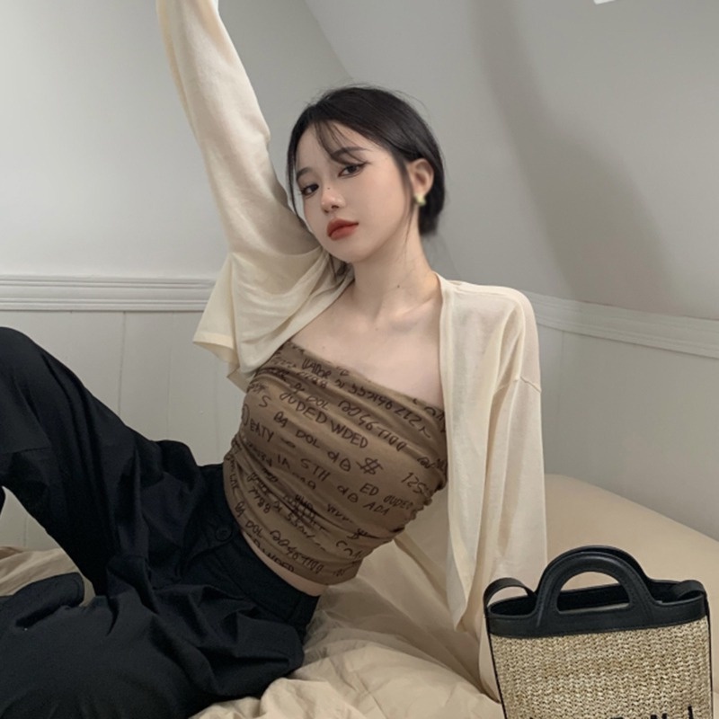 Bộ Áo Khoác Cardigan Chống Nắng In Chữ Kiểu Hàn Quốc Thời Trang Mùa Hè Cho Nữ