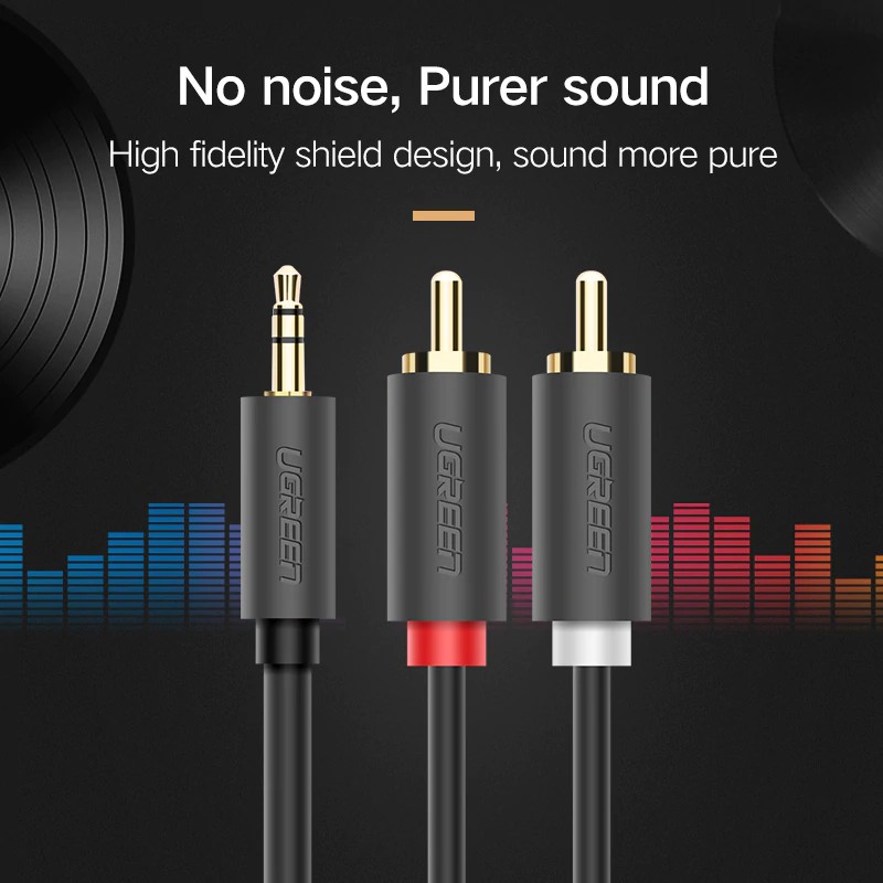 Dây cáp âm thanh Ugreen chuyển đổi đầu Male 3.5MM sang 2RCA đa năng cho Laptop/máy tính bảng/MP3/điện thoại thông minh