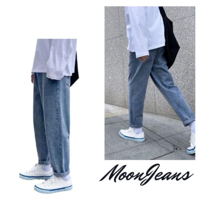Quần jean baggy nam ống suông ống rộng vừa hotrend Hàn Quốc, Quần bò baggy nam dáng rộng