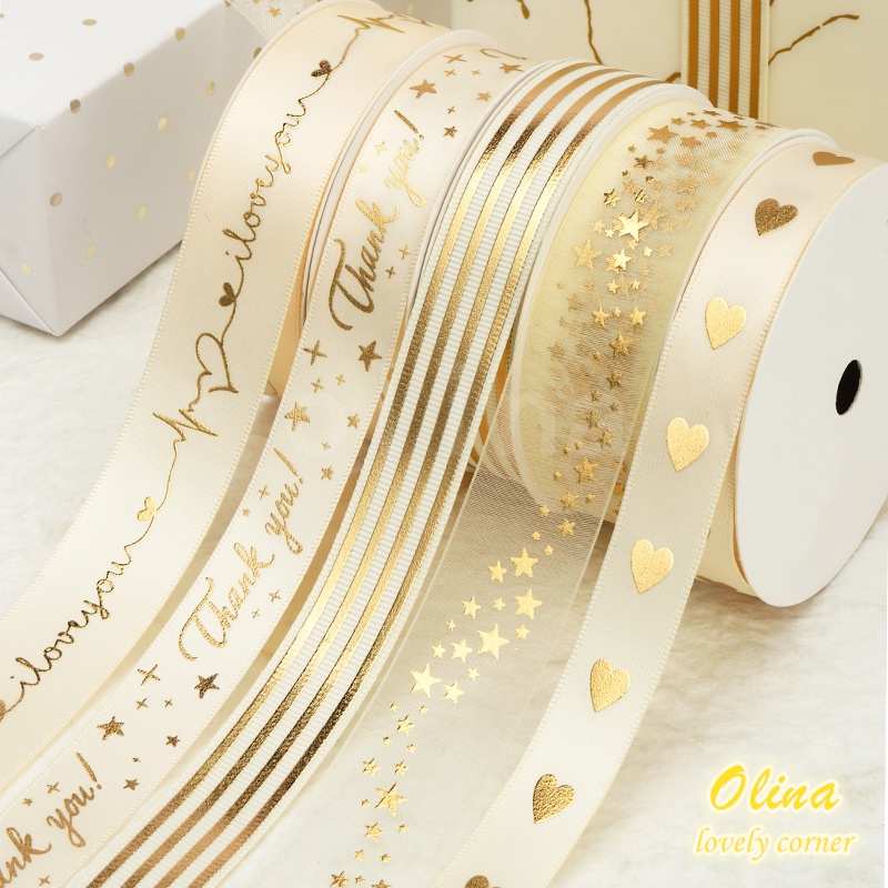 Cuộn dây ruy băng màu be/ trắng chất lượng cao dùng làm đồ thủ công 9.1m