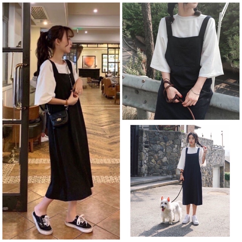 Set Yếm Đen Cute Phong Cách Hàn Quốc ( Áo + Yếm )