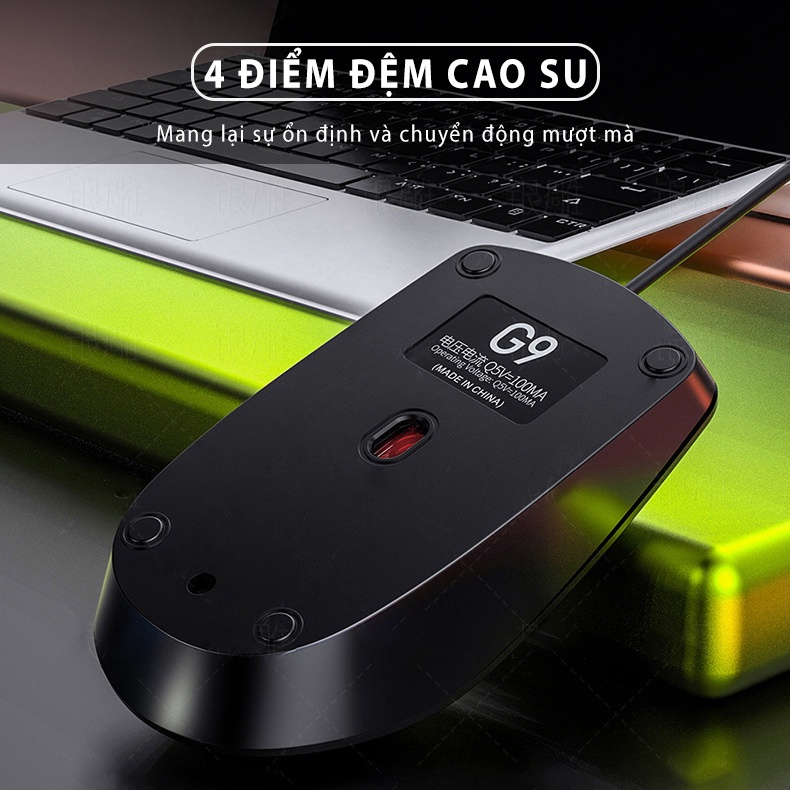 Chuột máy tính có dây SIDOTECH G9 giá rẻ gaming văn phòng 1200DPI công thái học làm việc và chơi game cho pc laptop