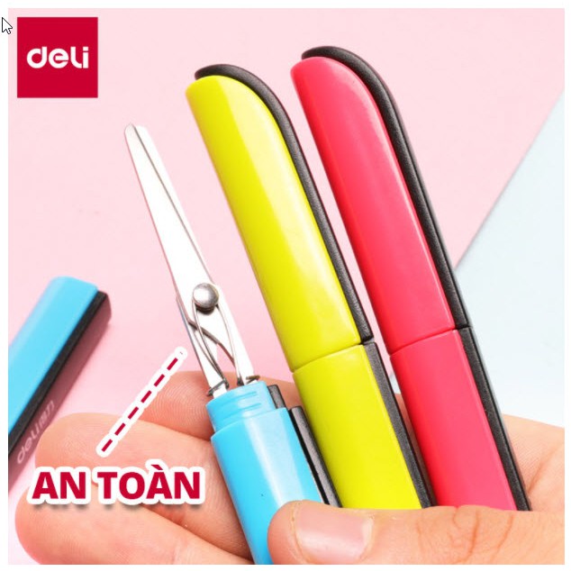 Kéo xếp tiện lợi An toàn Deli / chân mèo - Nhỏ gọn - Lưỡi sắc bén - 4 màu lựa chọn
