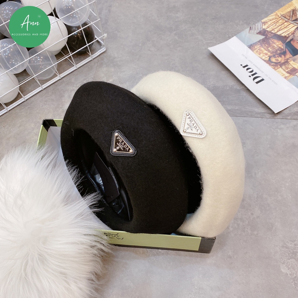 Mũ nồi Prada / Mũ dạ lông cừu mịn cao cấp, logo thời trang nổi bật, hàng QC 2 lớp, dáng mũ chuẩn đẹp lên hình cực xinh