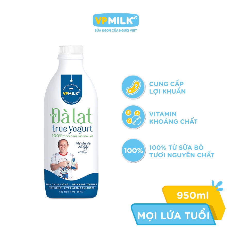 Sữa chua uống VPMilk Đà Lạt True Yogurt dinh dưỡng cao 200ml/450ml/950ml