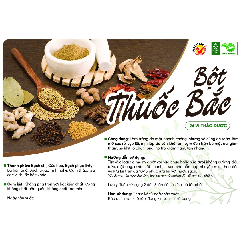 &lt;KÈM QUÀ HOT&gt; 100Gr Bột thuốc bắc dưỡng da hand made nguyên chất 24 vị Organic, Giảm thâm, se khít lỗ chân lông...