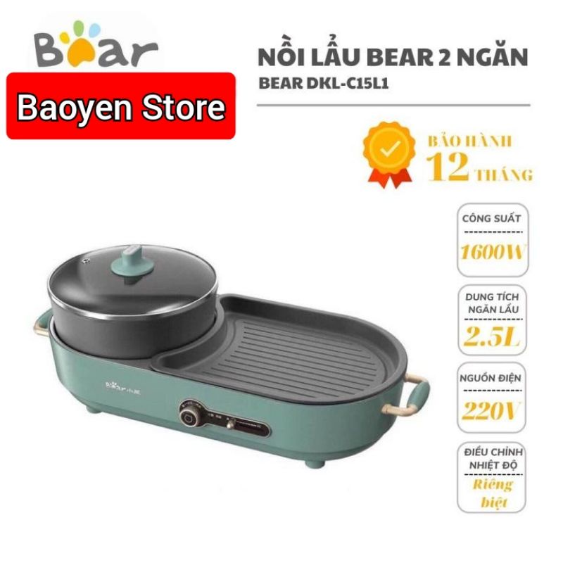 Lẩu nướng Đa năng Bear Bear DKLC15L1, chính hãng, bảo hành 12 tháng!