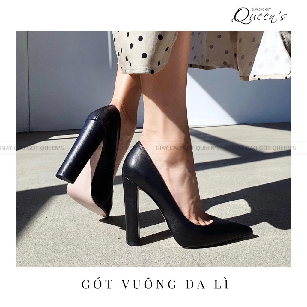 Giày Cao Gót Pump Đế Vuông Màu Đen Da Lì Tôn Dáng Êm Chân Sang Chảnh Cho Nữ Cao Cấp Hàng Hiệu Cao 9-11 Phân Bảo Hành