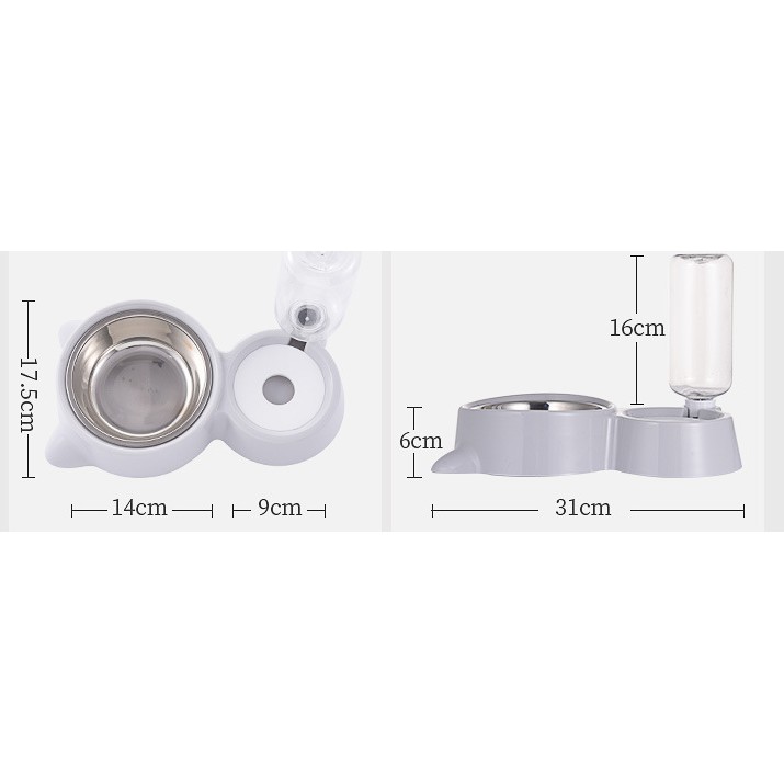 bát nhựa đôi gắn bình nước tự động cho chó mèo cao cấp (mẫu mới)