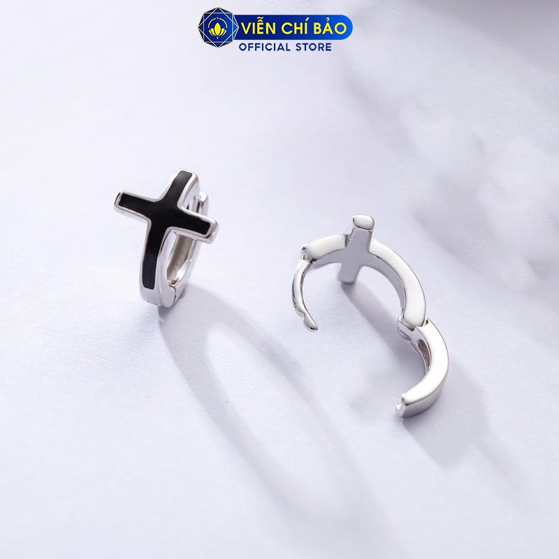 Bông tai bạc unisex chữ thập trơn đen chất liệu bạc 925 thời trang phụ kiện trang sức nữ Viễn Chí Bảo B100033