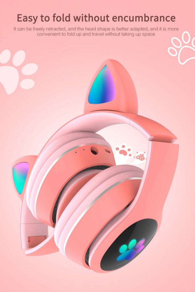 Wireless Bluetooth 5.0 Cute Cat Ear Shape Luminous Headphone Sport Headset Tai Nghe Chụp Tai Bluetooth Không Dây Trang Trí Hình Tai Mèo Có Đèn LED Điều Chỉnh Được Âm Lượng BEST