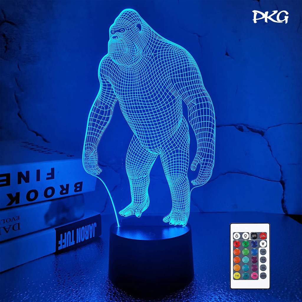 Đèn Ngủ Led 3D Hình GORILLA KHỈ ĐỘT ĐỨNG cực ngầu Quà Tặng Trang Trí cảm ứng có Điều khiển từ xa nháy sáng 16 màu