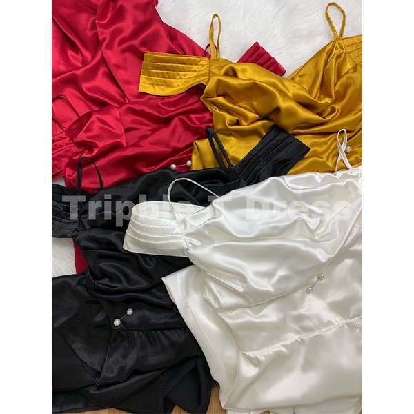 Đầm maxi body dự tiệc rớt vai xẻ đùi eo sang trọng TRIPBLE T DRESS - Size S/M/L - MS134Y