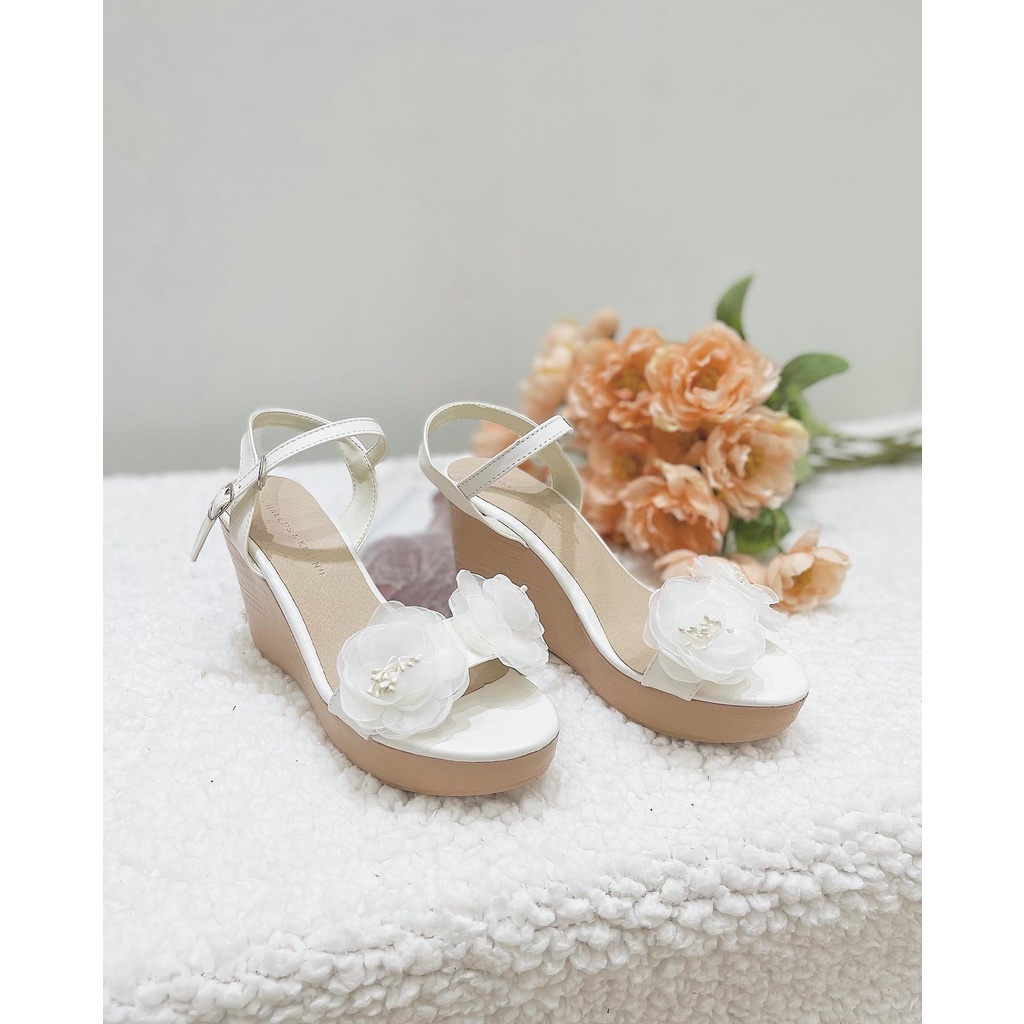 Giày đế xuồng nữ quai bảng ngang đính nơ đế cao 10cm