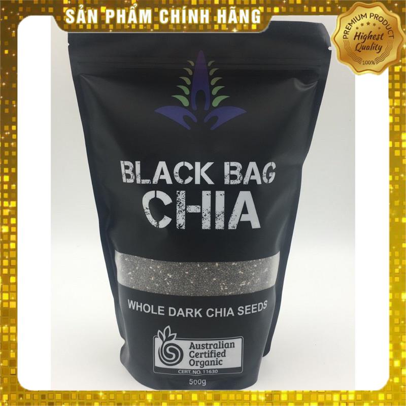 Hạt chia của Úc thương hiệu Black bag chia khối lượng 500g. Hạn sử dụng tháng 12 năm 2023.