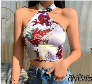 Áo Lửng Sát Nách In Họa Tiết Rồng Phong Cách Trung Hoa Cho Nữ