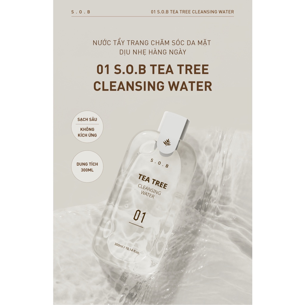Nước Tẩy Trang Dịu Nhẹ Cho Da S.O.B Tea Tree Cleansing Water 300ml