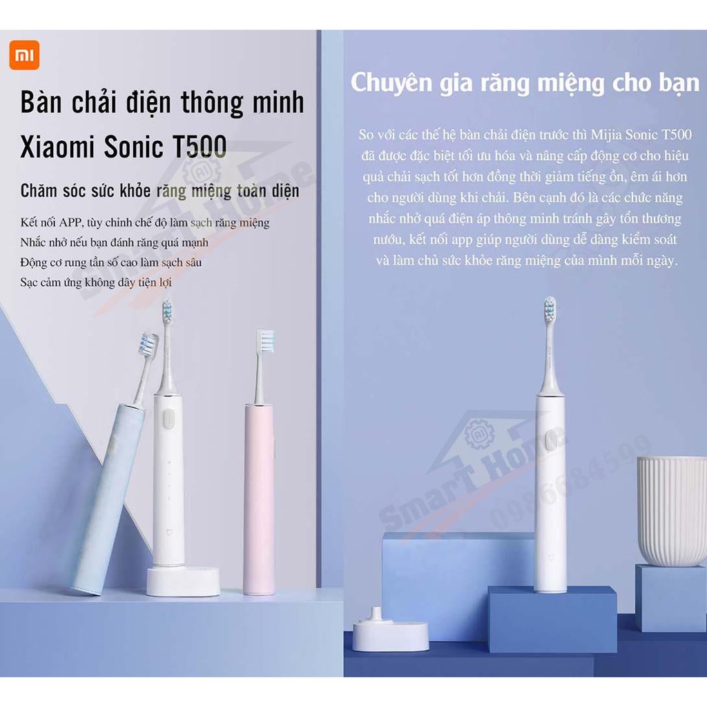 Bàn Chải Đánh Răng Điện Xiaomi T500 , Bàn chải điện Mijia Sonic T500 giảm tiếng ồn làm sạch sâu trong răng bảo vệ nướu