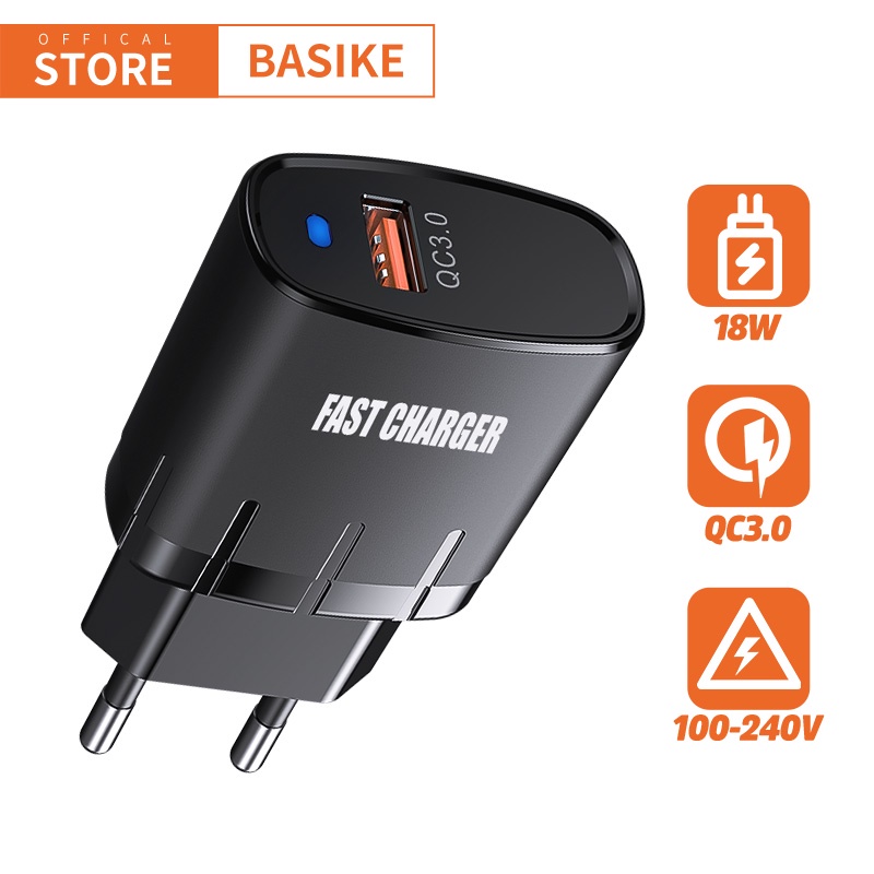 Củ sạc nhanh QC3.0 BASIKE 18W USB hỗ trợ sạc nhanh cho iPhone HUAWEI Samsung