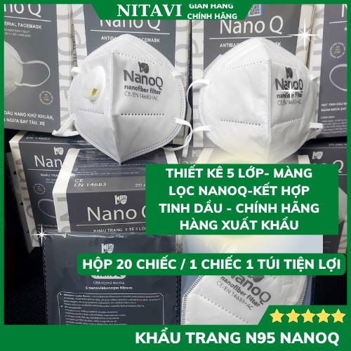 Khẩu trang y tế n95 NanoQ 5 lớp kháng khuẩn chính hãng có van thở Nano tinh dầu kháng khuẩn ngay trên bề mặt