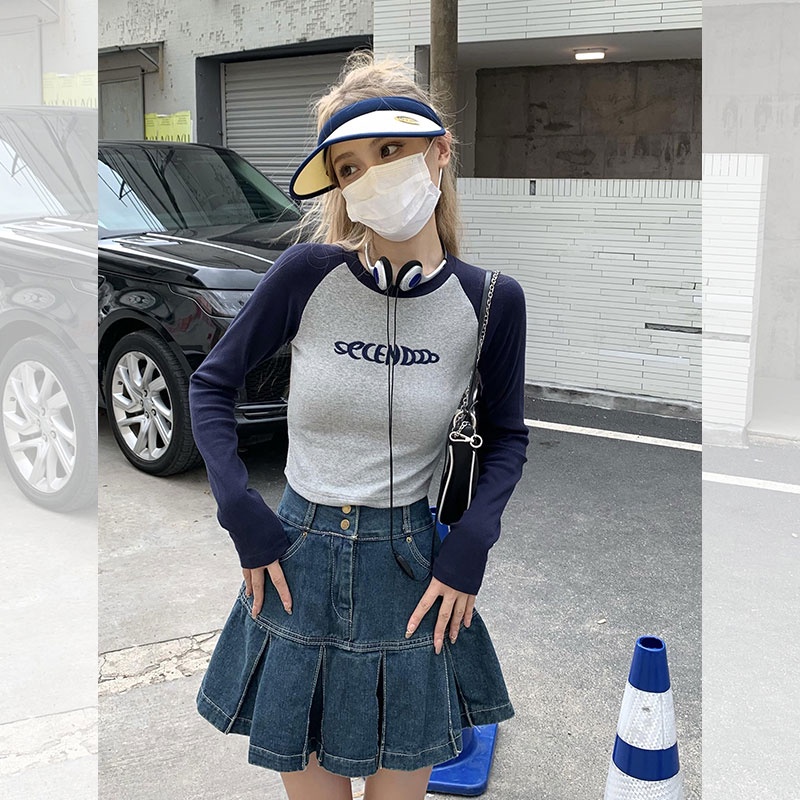 Áo Thun Dài Tay Ôm Dáng Màu Sắc Tương Phản Thời Trang Dành Cho Nữ