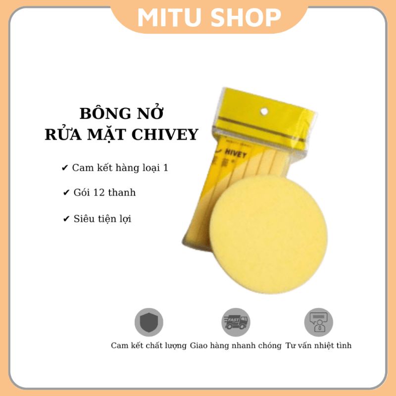 [Rẻ vô địch] Bông nở tẩy trang Chivey 12 miếng, Bông mút bọt biển rửa mặt sạch siêu mềm