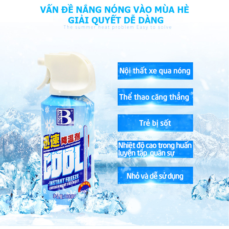 BOTNY COOL instant freeze 180ml,Bình xịt làm lạnh cực nhanh  , chai xịt làm mát nội thất xe hơi,loại bỏ mùi hôi-B-1898