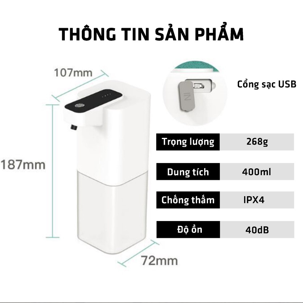 Máy rửa tay tự động cảm ứng, giúp loại bỏ virus và vi khuẩn trên tay. Gồm 3 máy tạo gel,tạo sương và tạo bọt