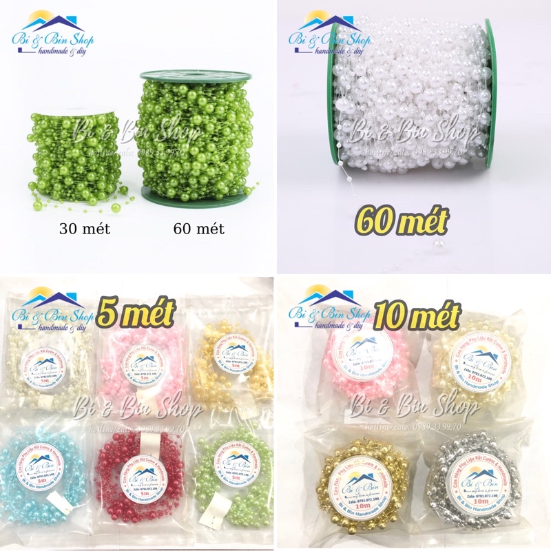 Gói 5m Dây Chuỗi Ngọc Hạt Trai Trang Trí Hoa Cưới Cho Cô Dâu, Trang Trí Tiệc Cưới