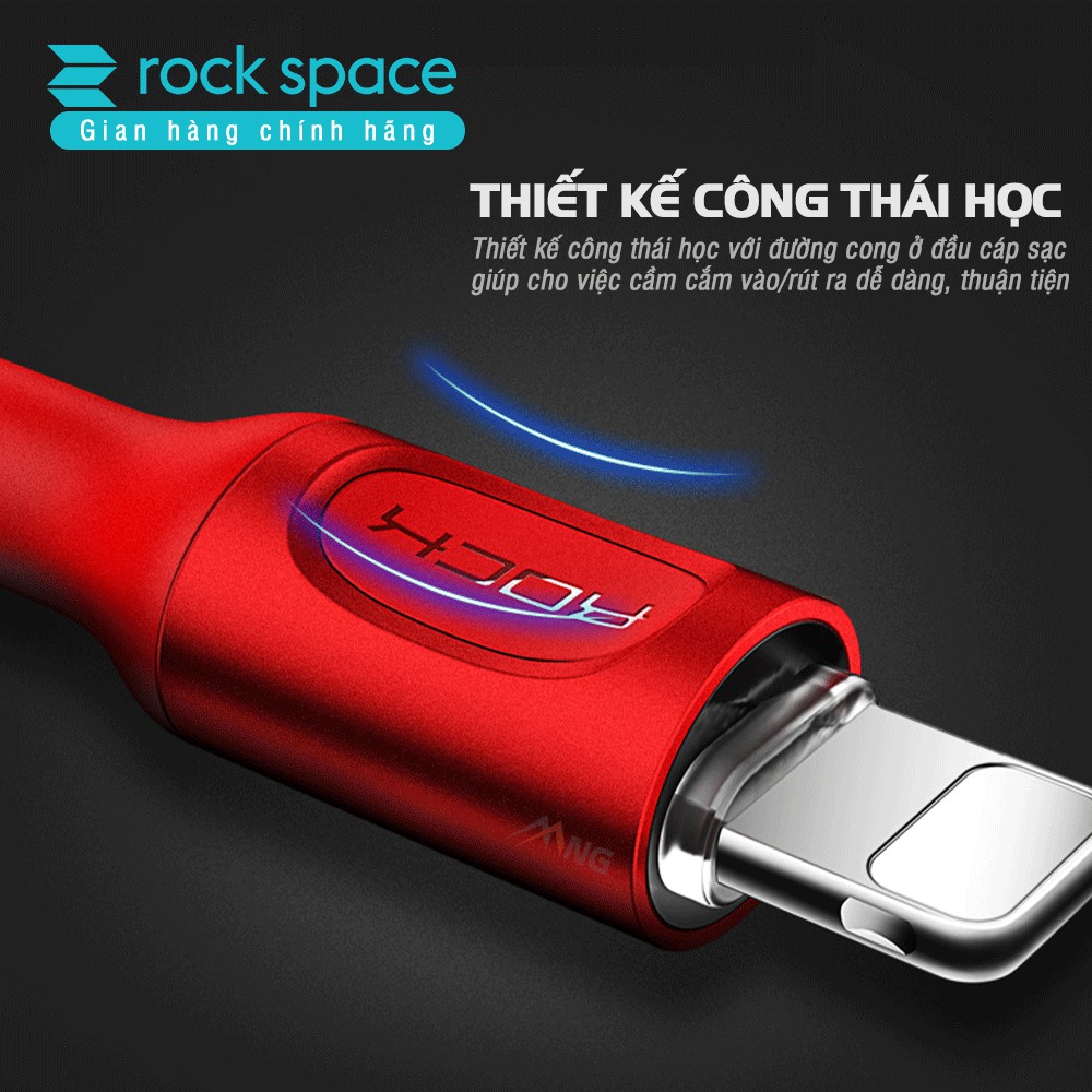 Dây cáp sạc tự ngắt khi pin đầy Rockspace lightning dành cho iphone, sạc nhanh, ổn định, chính hãng bảo hành 1 năm