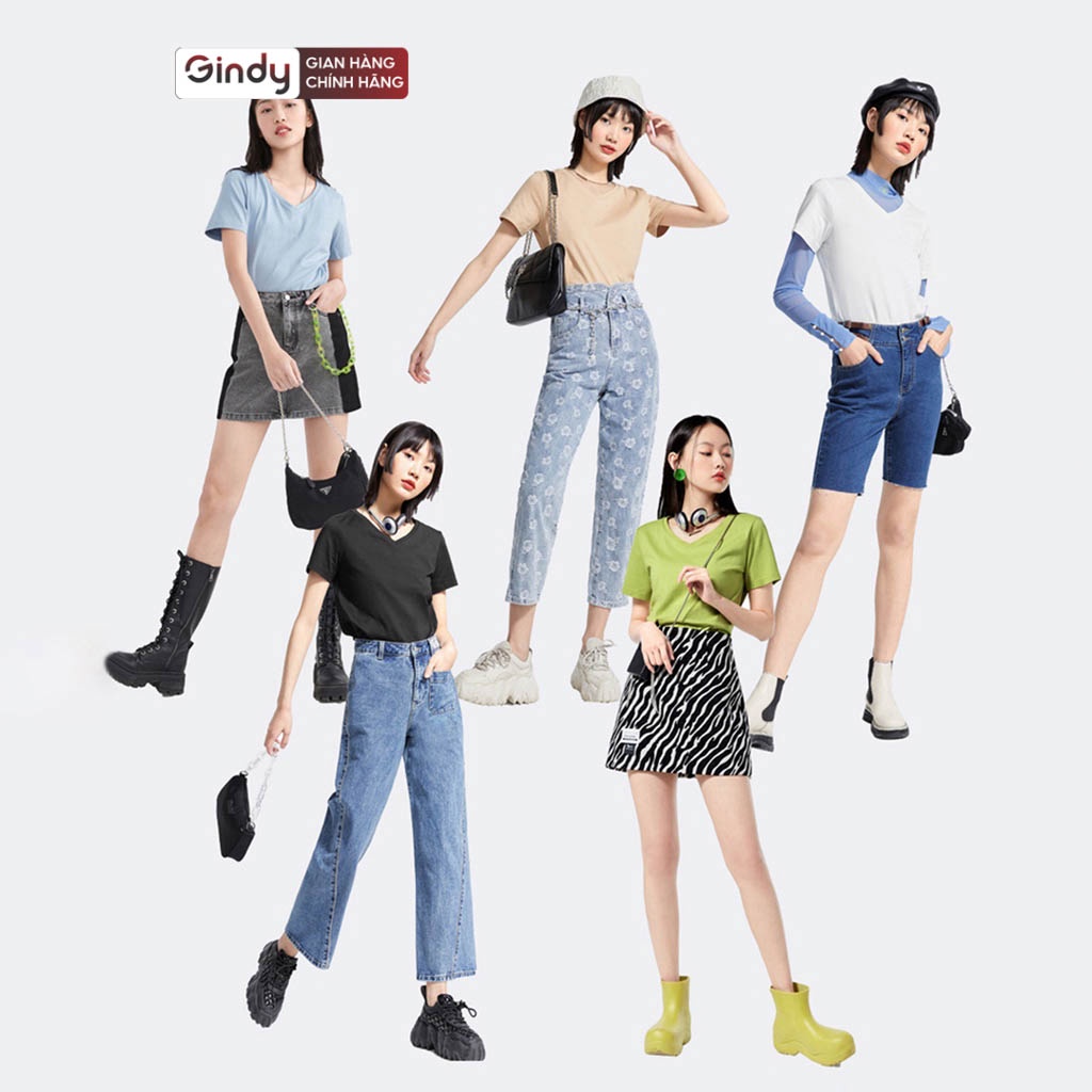 Áo thun phông cổ tim GINDY tay ngắn basic vải 100% cotton, co dãn 4 chiều thoáng mát dễ phối đồ trẻ trung HQ A9104 | BigBuy360 - bigbuy360.vn