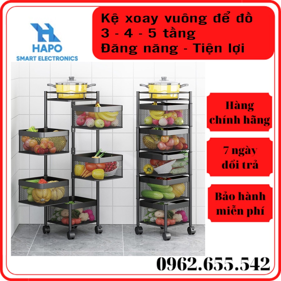 Kệ xoay nhà bếp Loại vuông 3-4-5 tầng. Sơn tĩnh điện Thép carbon không rỉ Màu đen. Kệ để đồ nhiều ngăn tiện lợi